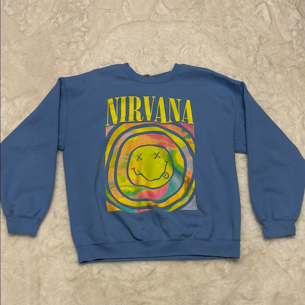 NIRVANA Blue Crewneck Sweater with Iconic Logo